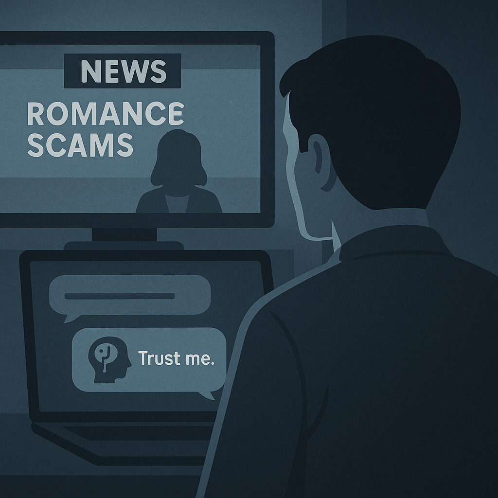 AIのチャット画面と、それを見つめる人物の背中
