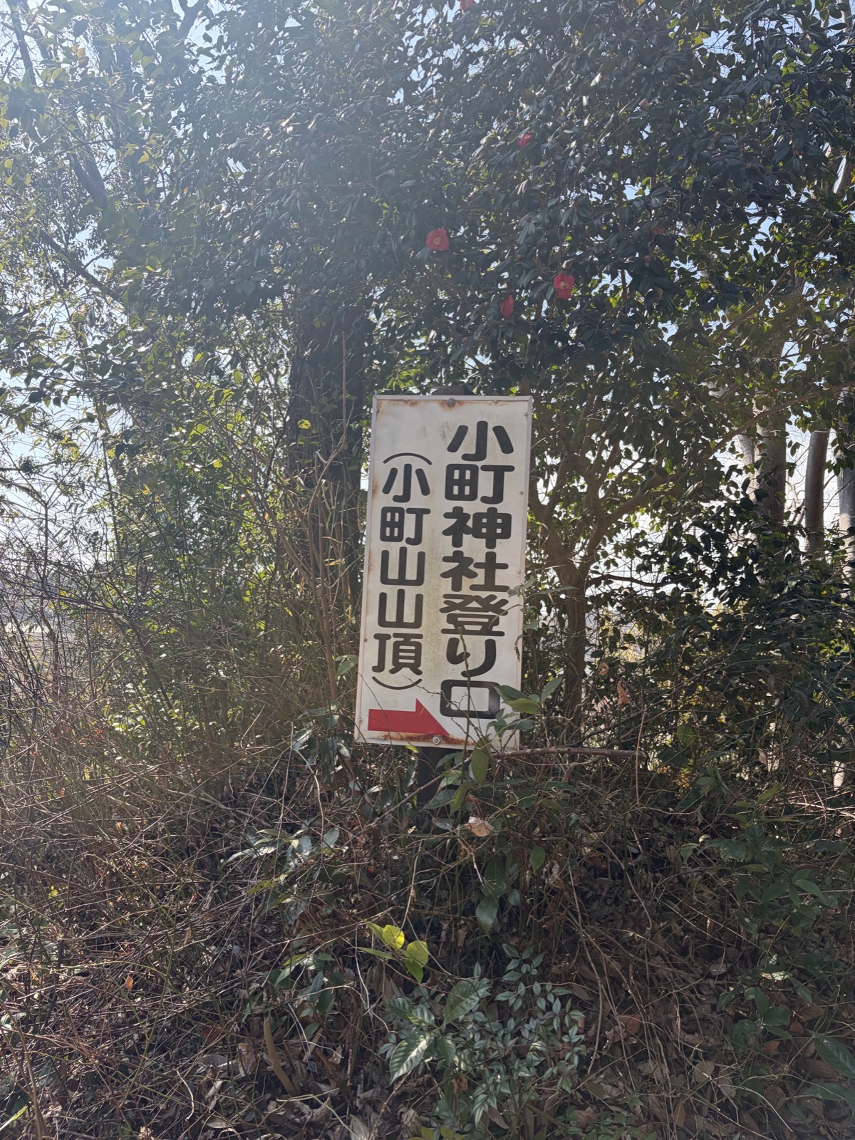 Trail sign for Komachi Shrine and Takamatsu-yama hiking course