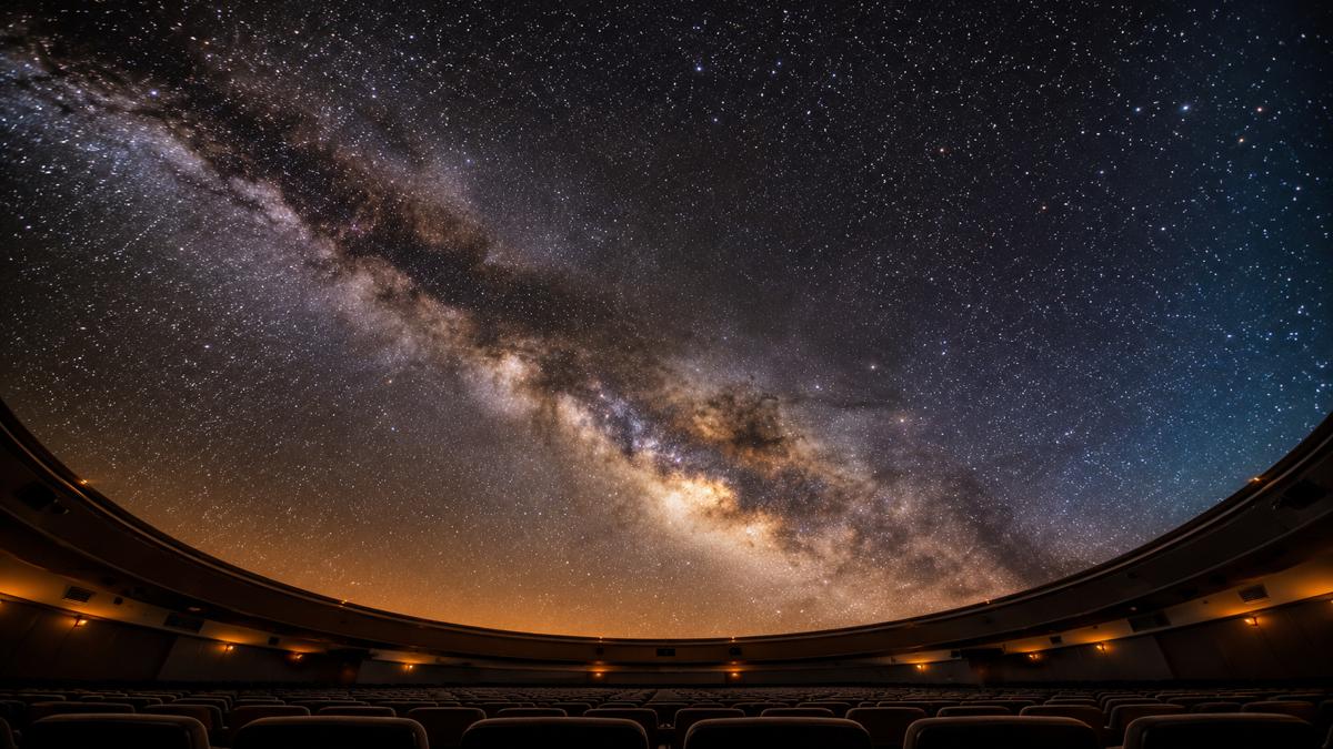 プラネタリウムのドームに広がる満天の星空と銀河のイメージ