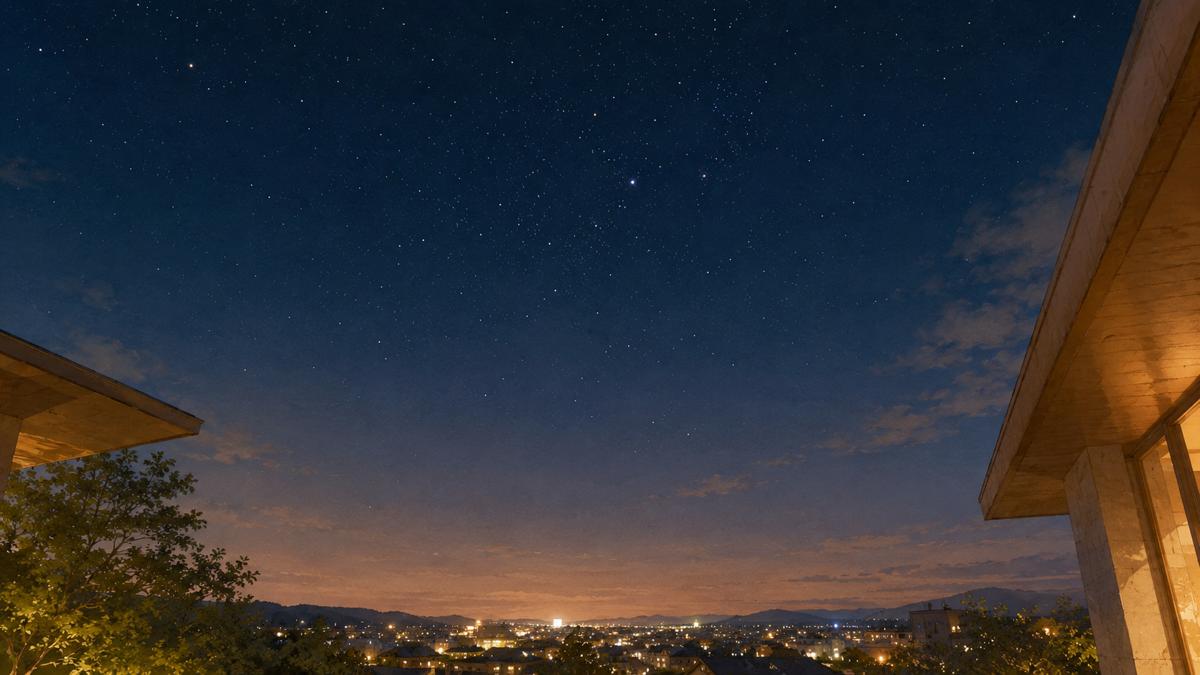 建物を出たあとに見上げた夏の夜空と街明かり